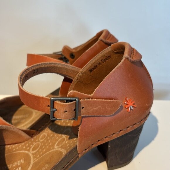 Art THE ART COMPANY Burnt Orange Open Toe Leather High Heels Mary Janes 38 / 8 - Picture 9 of 12